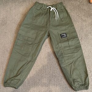 Kids Olive Green Joggers with Patch Detail